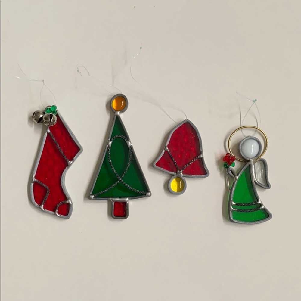 Stained glass christmas tree ornaments (4) vintage